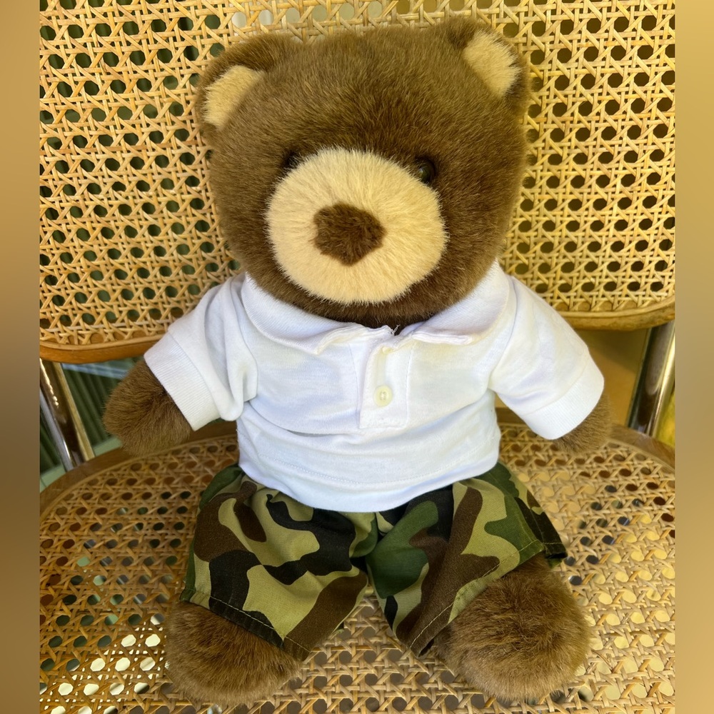 Build A Bear with Boy Outfit White Shoes and Camouflage Shorts